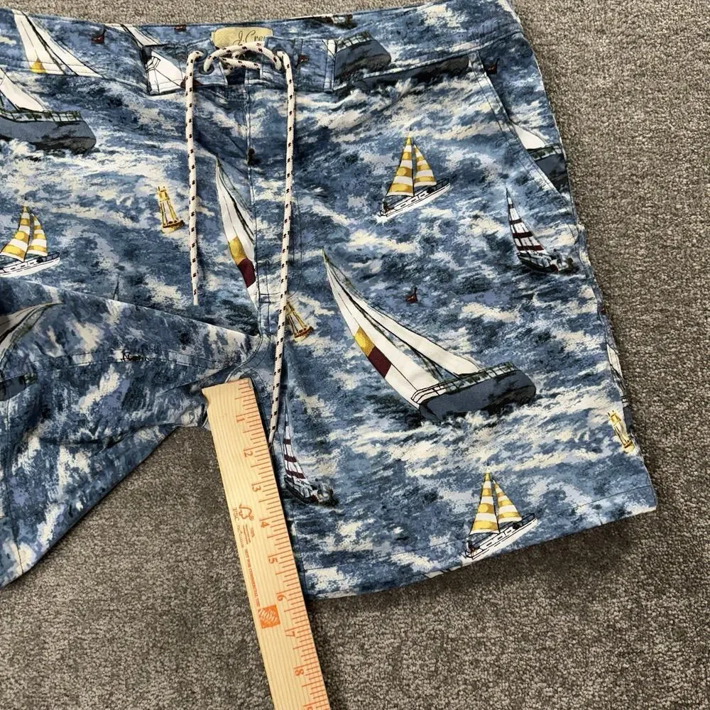 J‎ Crew Swim Trunks 32 Sailing Boat Print Blue Nautical Beach Surf Board Shorts